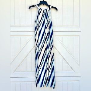 The Limited Pleated Midi Dress Blue White Halter Tie Back Size S NWOT